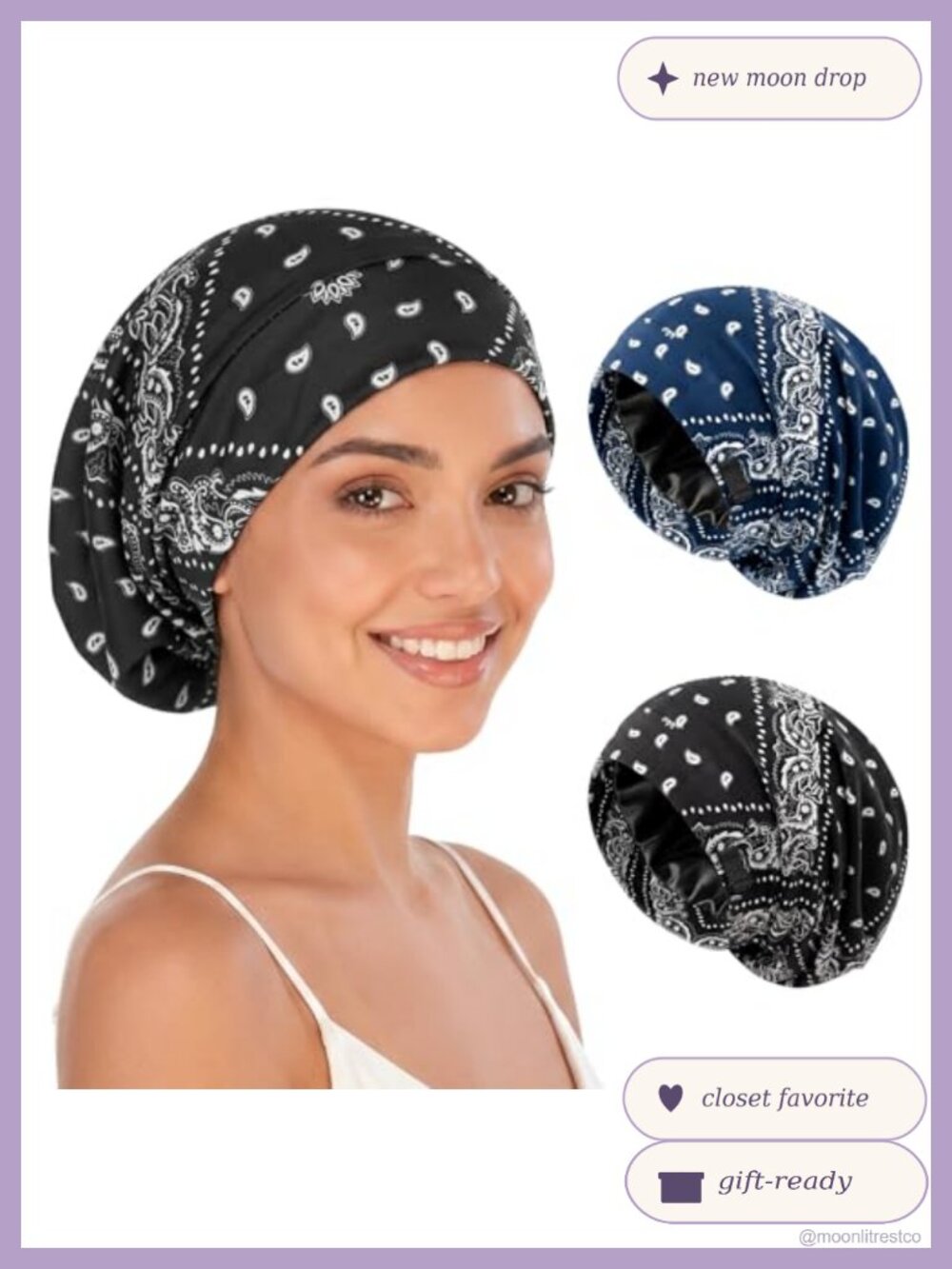 Satin Lined Hair Bonnet Adjustable Sleep Cap Modal Cotton Double Layer